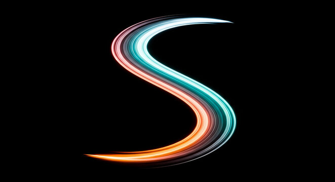 A vibrant 3d vector illustration featuring a winding rainbow road pattern designed with colorful splashes and numbers forming a stylized eight and four along a motion light path