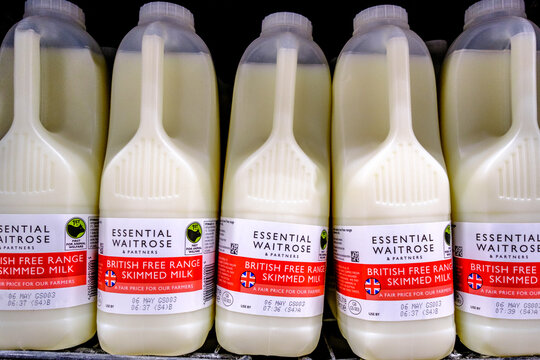 Essential Waitrose Free Range Skimmed Milk Bottles With No People