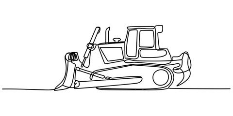 Continuous single line drawing of a bulldozer construction vehicle for heavy earth moving Vector, illustration © DCB Line Stocker