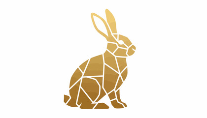 Golden polygonal rabbit, mosaic animal icon, vector illustration, gold geometric shape © Perth