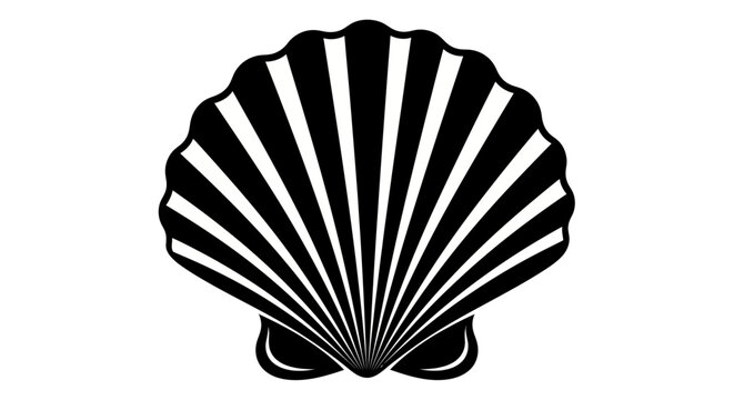 Black scallop shell icon, seashell symbol, ocean illustration, vector graphic