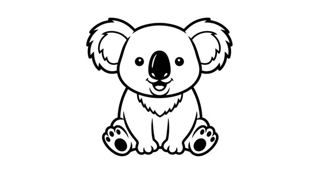 Cute Koala Cartoon Black and White Vector Illustration