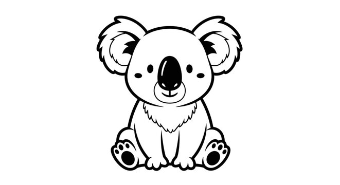 Cute Koala Cartoon Black and White Vector Illustration