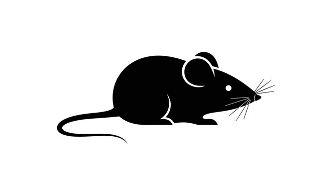 Black Mouse Silhouette Vector Icon Isolated on White Background