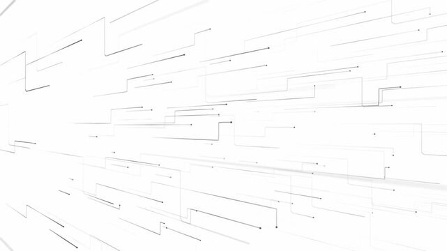 Minimalist grayscale circuit board styled background with fast moving particle nodes and streaming digital data. This clean modern technology animation is full HD and a seamless loop.