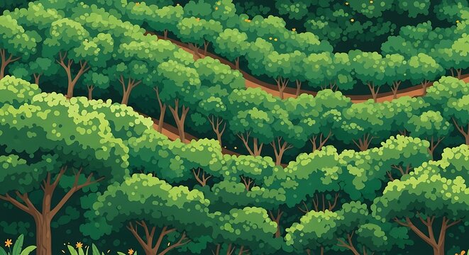 Vibrant Green Forest Landscape With Trees.