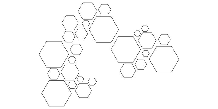 White and grey technology hexagonal stoke background. Abstract gradient hexagon digital technology background. Molecular structure abstract tech background. Geometric white background. 