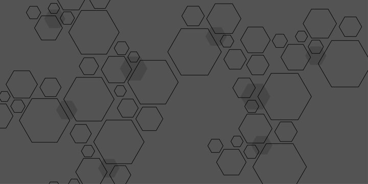 White and grey technology hexagonal stoke background. Abstract gradient hexagon digital technology background. Molecular structure abstract tech background. Geometric white background. 