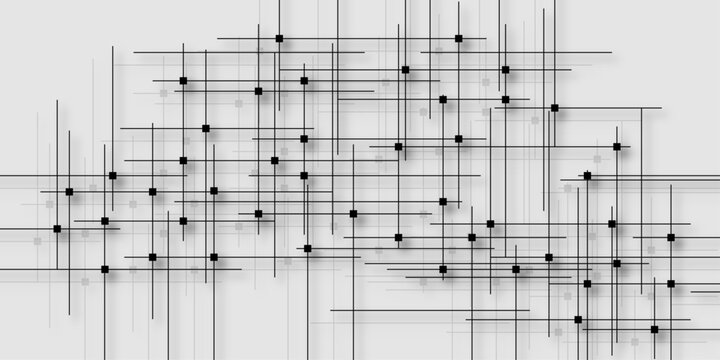 Abstract line or strokes with dots, dotted line, node point, digital background. Abstract lines in grey and white tone of many squares and rectangle shapes on white background.