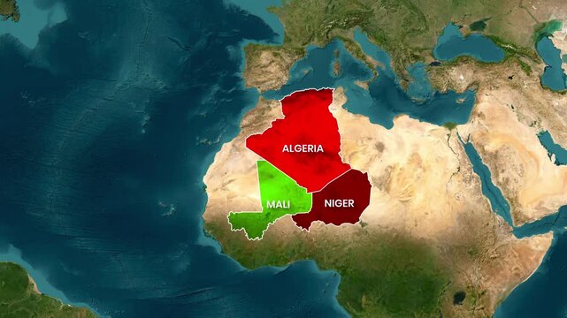 North African countries highlighted on a digital map motion animation clip