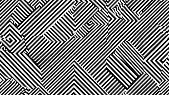 Abstract black and white geometric lines seamless pattern. Abstract graphic pattern featuring black and white lines creating a seamless geometric background