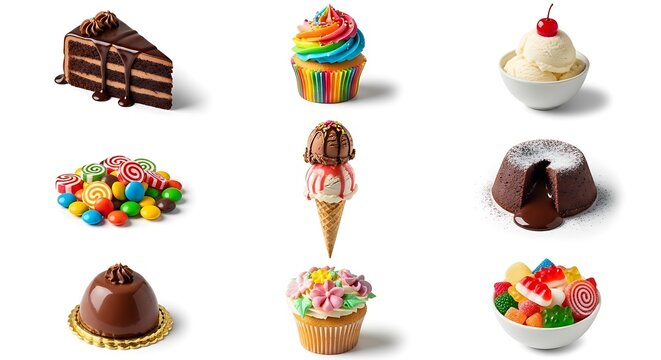 Assorted colorful sweet dessert treats.