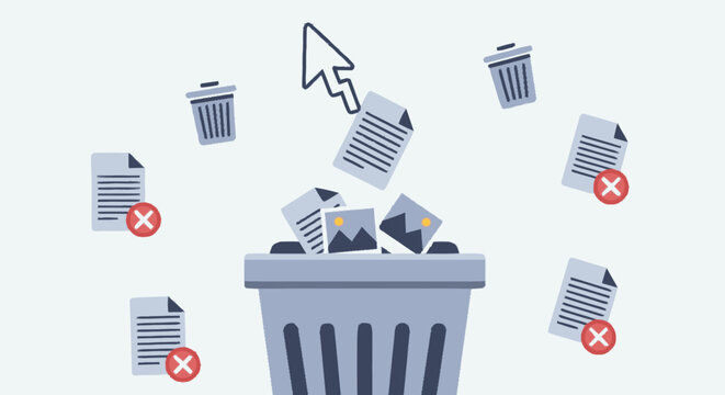 Deleting digital document files and photos into a trash can