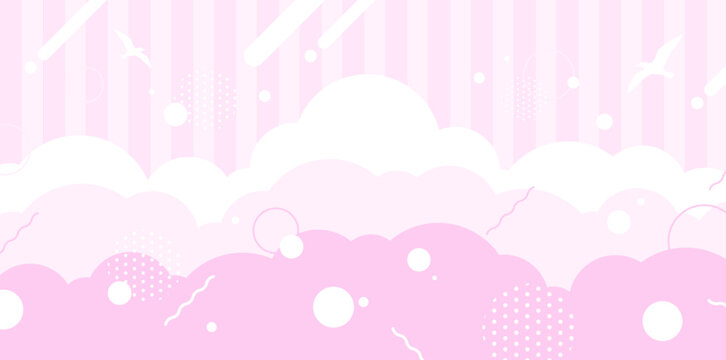 ポップでかわいいピンクの雲とストライプ背景