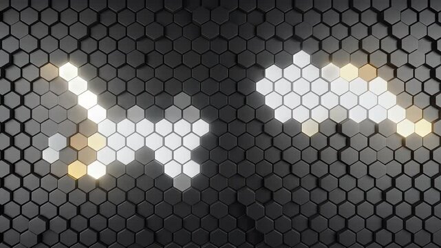 Abstract Glowing Hexagon Grid Animation with Pulsing Light Patterns for Background