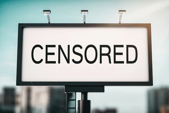Bold Censored Billboard Against Urban Background