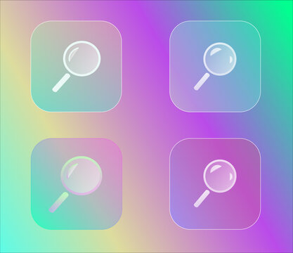 Set of transparent glass frames with magnifying glass shortcuts. Template on color gradient background.