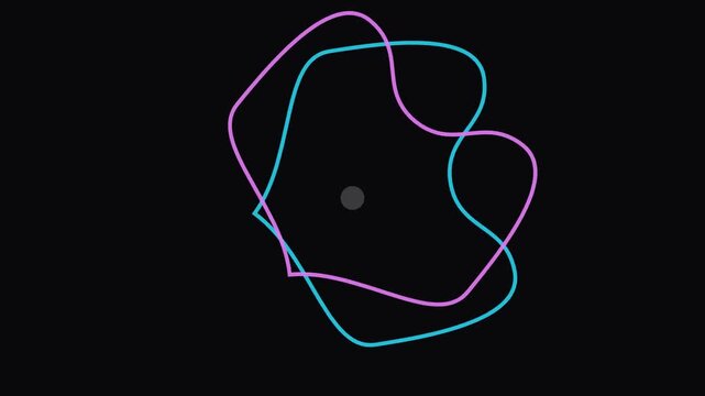 3D render of neon waveform lines flowing and looping around center on dark background creating audio style animation designed for music visuals, motion graphics and video overlays.