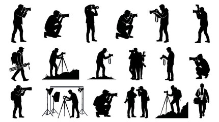 Fototapeta premium Photographer Silhouettes Set. Creative Professionals with Cameras and Photo Equipment Collection.