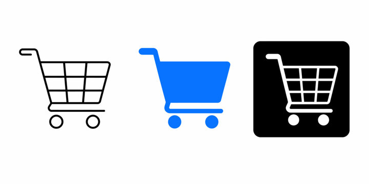Three shopping carts icons in different colors and styles are shown together