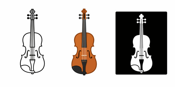 Three violins are displayed in different styles and colors on a white background for image-091.ai reference.
