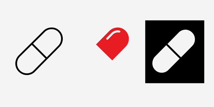 Health icons viewed on plain setting with pill heart and square