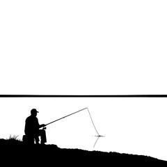 Man fishing on a peaceful lake shore. © noxy