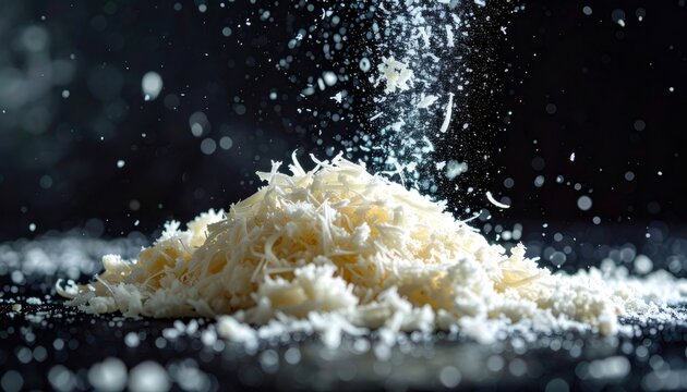 Horseradish shreds falling onto a pile of grated spice