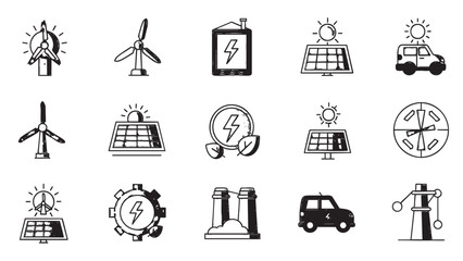 Fototapeta premium Sketch style icons for green energy technology