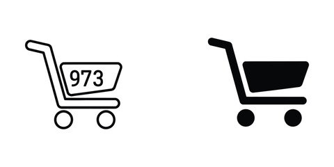 Shopping cart icon with number 973 and empty cart comparison © FARIYA