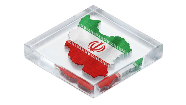 Iran flag map acrylic block on transparent background