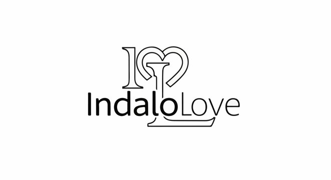 Stylized text graphic with "I" and a heart shape above "indaloLove
