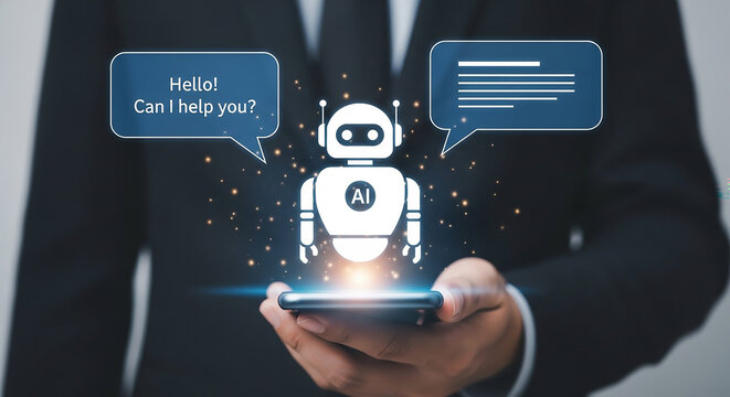 Digital Assistant: A person interacts with an AI-powered chatbot, showcasing the integration of advanced technology in daily life. 