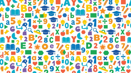 Naklejka premium Colorful seamless pattern with educational symbols, letters and numbers