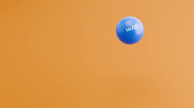 Fitness Ball Bouncing on Orange Background with Copy Space, Seamless Loop 3D Animation