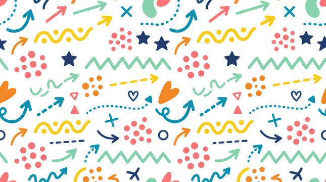 Playful Hand-Drawn Doodle Pattern Background - Colorful Vector Abstract Design