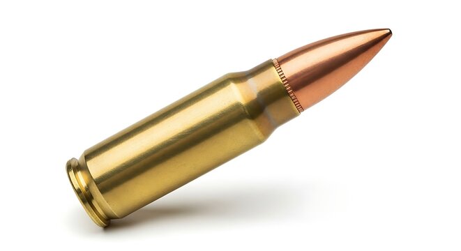 Brass rifle bullet casing with pointed tip
