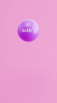 Fitness Ball Bouncing on Pink Background with Copy Space, Vertical Portrait Format, Seamless Loop 3D Animation