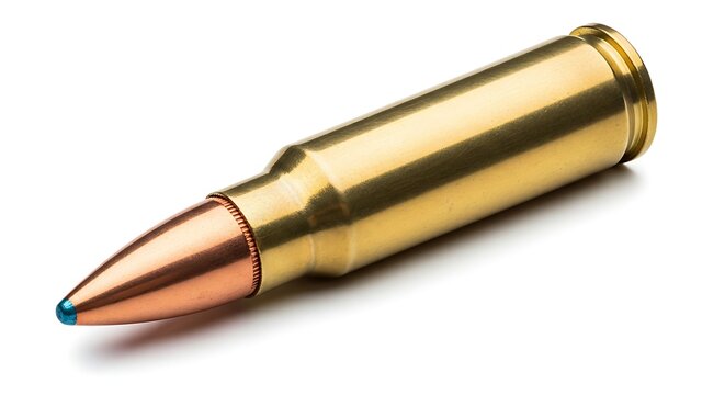Brass rifle bullet casing with pointed tip