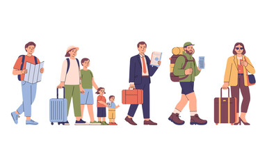 Fototapeta premium Diverse travelers of different ages and backgrounds, embarking on various journeys.