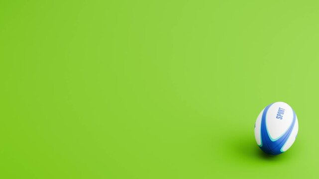 Rugby Ball Rolling Left to Right and Right to Left, on Green Background with Copy Space, 3D Animation