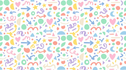 Fototapeta premium Cute Pastel Arrows Hearts Moons Stars Kids Pattern Vector Illustration Flat