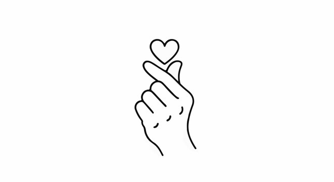 A simple black outline of a hand forming a heart shape