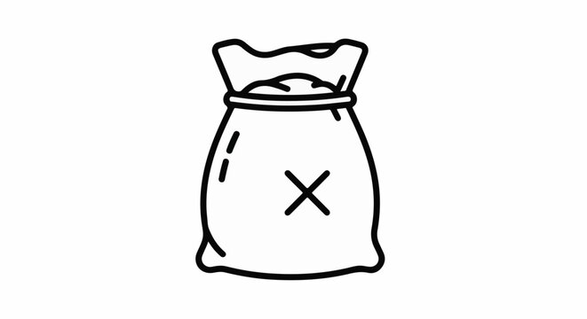 A simple line drawing of a closed sack with an X mark on it