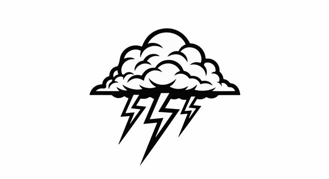 Stylized black and white storm cloud with jagged lightning bolts