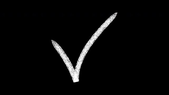 Hand-drawn chalk checkmark animation on black background, for success and, approval concepts