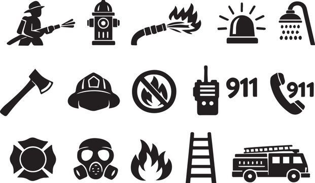 Firefighting Equipment Silhouette Grid