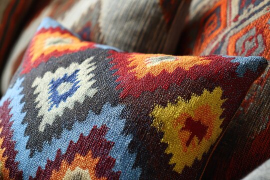 colorful handwoven cushion cover with geometric zigzags