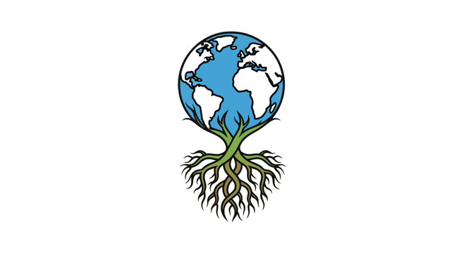 Earth Globe with Green Roots Growing.