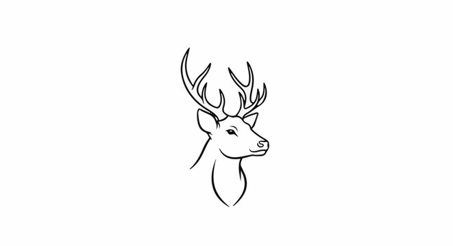 Stylized black and white line art of a deer's head with antlers